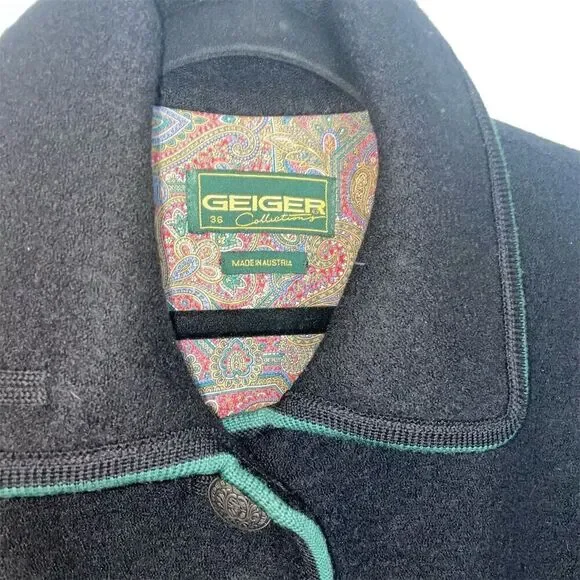 Geiger Women's Blue Boiled Wool Jacket Size 36 Shawl Collar Mid-Length - Picture 2 of 6